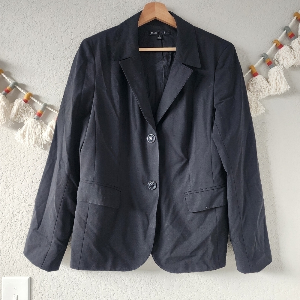 Lafayette 148 Wool Blend Black Double Breasted Blazer Contemporary Business 12